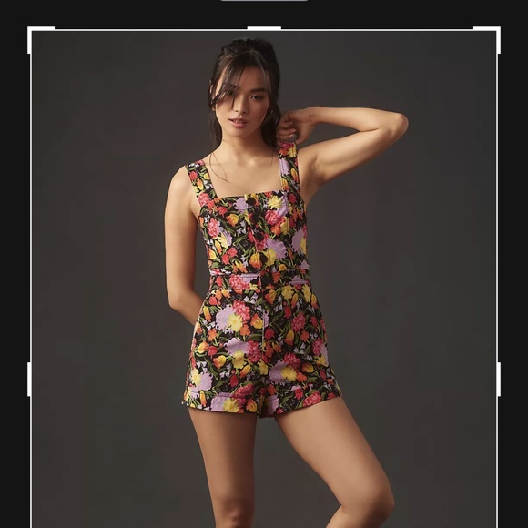 Yukiko Noritake Portside Button-Front Romper by Maeve Anthropologie shorts - Picture 2 of 7